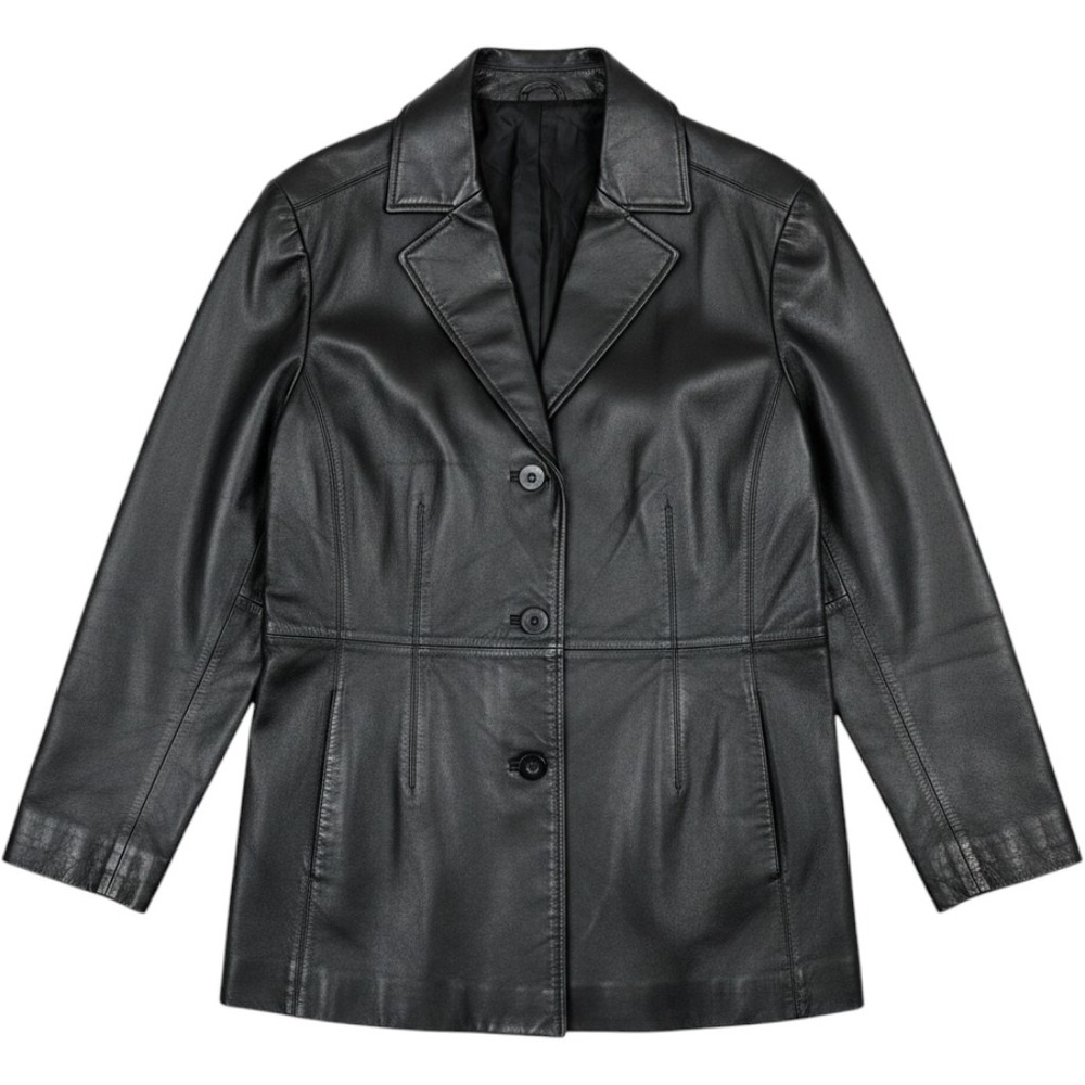 VTG Worthington Genuine Leather Coat Large Black 3 Button Blazer Jacket Y2K